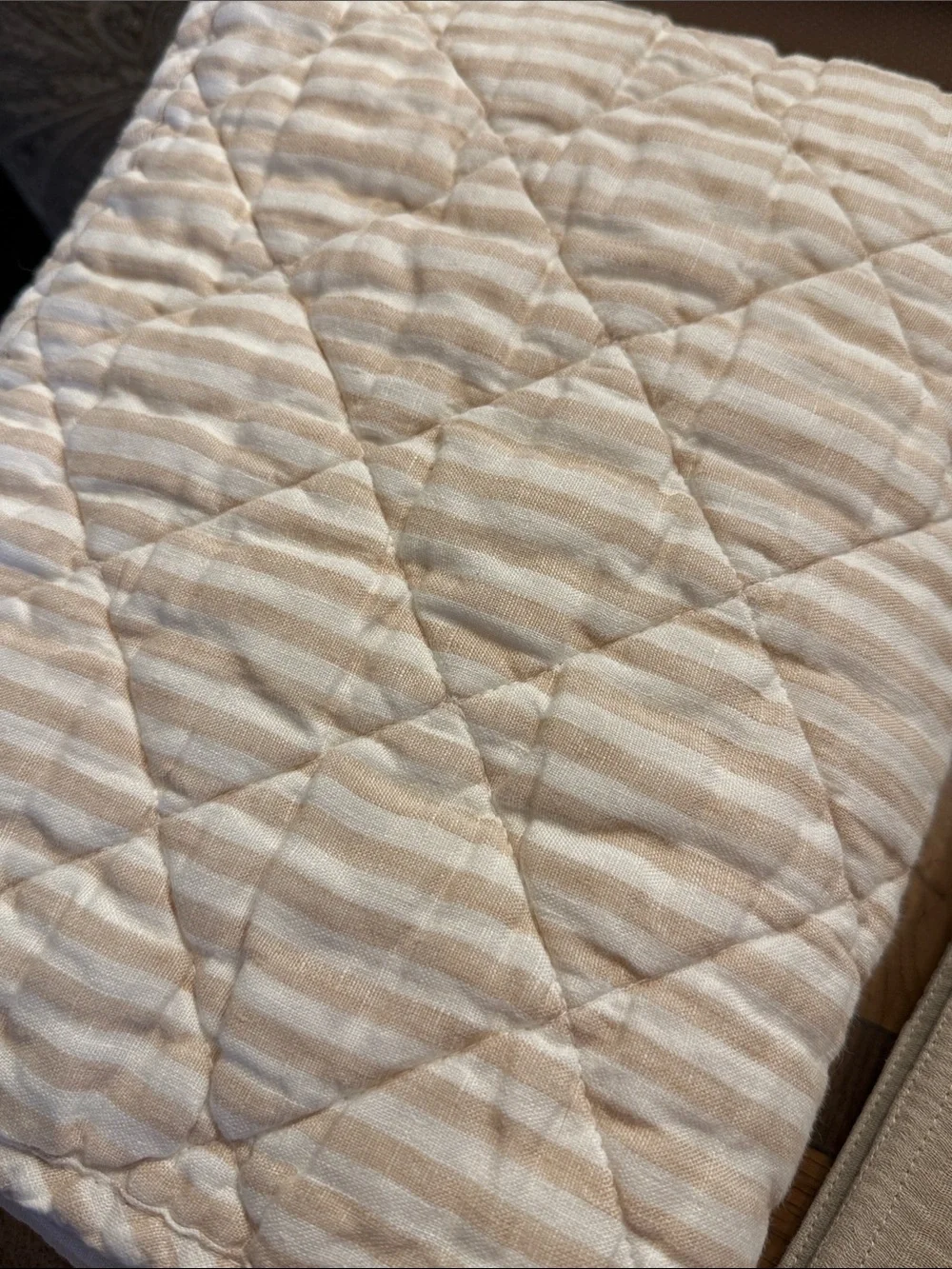 European Linen Natural and White Quilted Pillow Shams - Retail $60